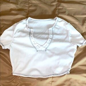 SHEIN White Short Sleeve Tee with Stitch Detail